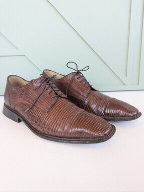 Belvedere Men's Brown Lizard-Texture Lace-Up Derby Shoes